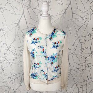 Armand Ventilo Watercolor Floral Satin Front Silk Cotton Cardigan